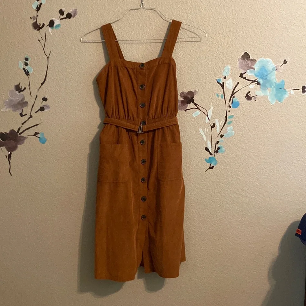 Brown Suede Button-Down Dress - Picture 3 of 8